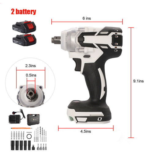 Cordless Impact Wrench — 1000Nm Torque, 2 Batteries