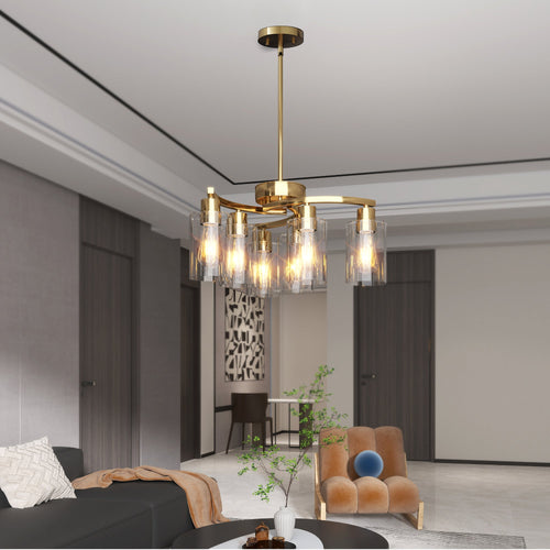 6-Light Gold Chandelier with Clear Glass Shades