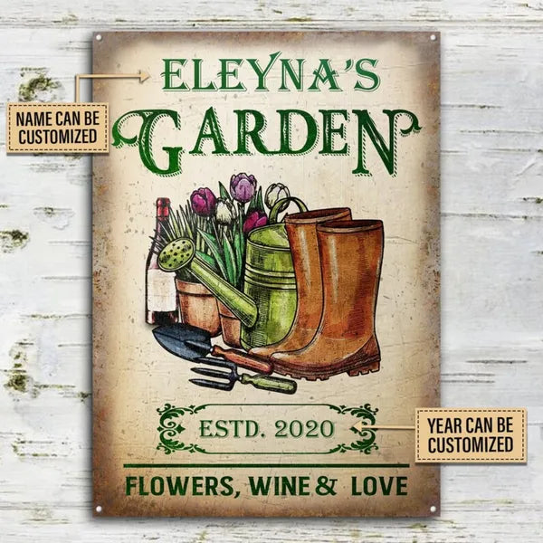 Personalized Gardening Flowers Metal Sign