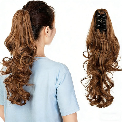 22 inch wavy curly clip-in ponytail extension