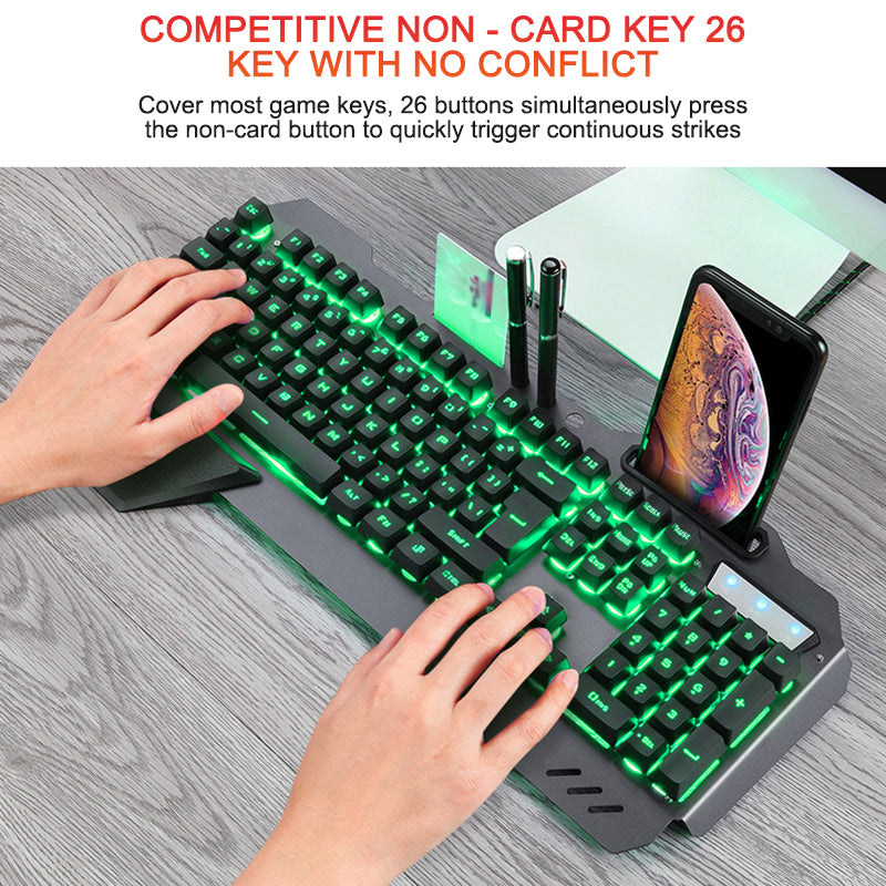 ErgonomicWired Gaming Keyboard with RGB Backlight Phone Holder My Social Shop