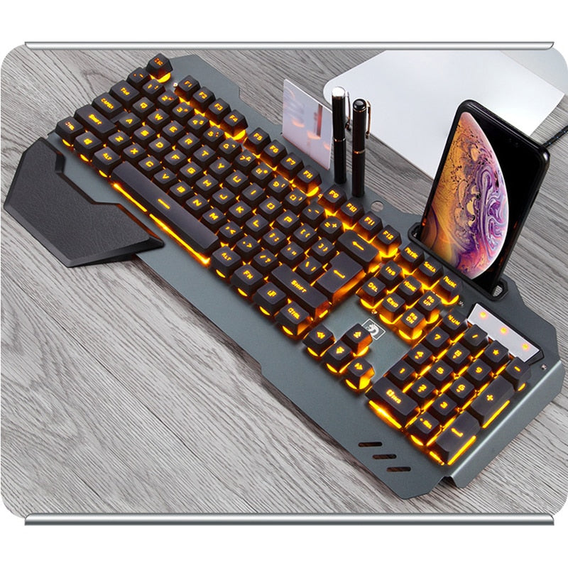 ErgonomicWired Gaming Keyboard with RGB Backlight Phone Holder My Social Shop