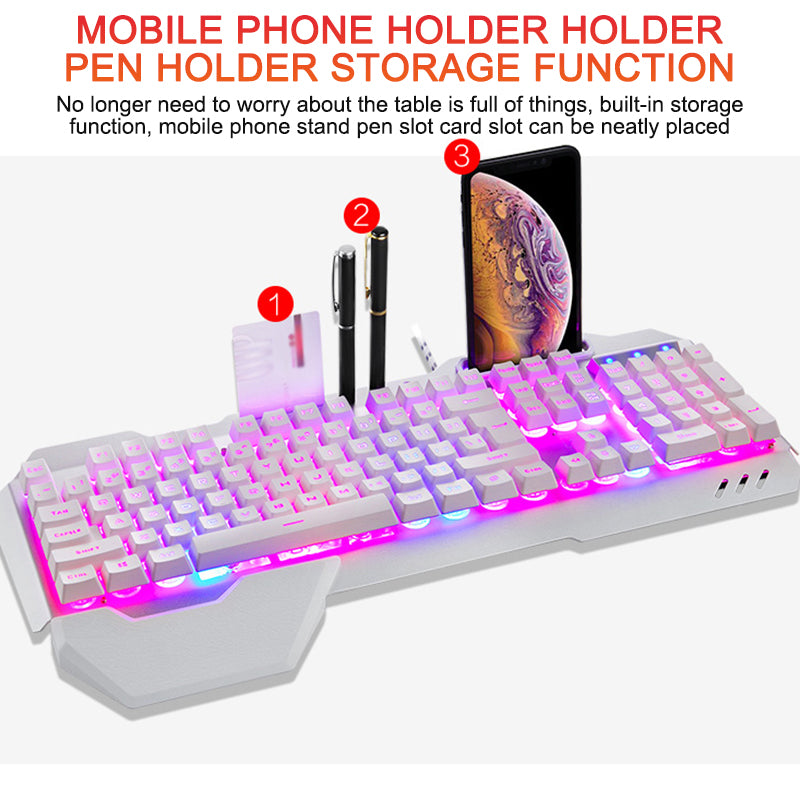 ErgonomicWired Gaming Keyboard with RGB Backlight Phone Holder My Social Shop