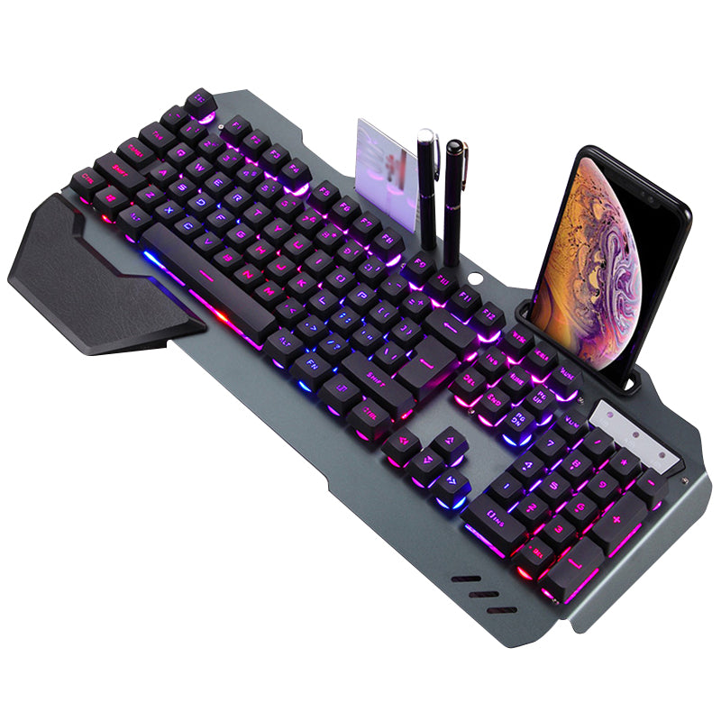 ErgonomicWired Gaming Keyboard with RGB Backlight Phone Holder My Social Shop