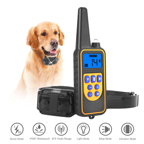 Dog Training Collar With Remote IP67 Waterproof Pet Trainer 300mAh Rechargeable 875 Yard Remote Control 4 Modes Adjustable Level