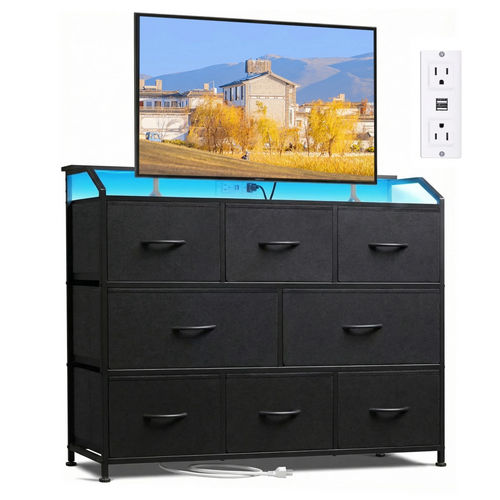 Fabric Drawer Dressing Table — With LED Lights & Sockets