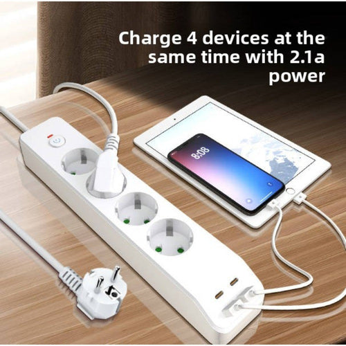 Pan European Power Strip — 4 Outlets & 2 USB Ports