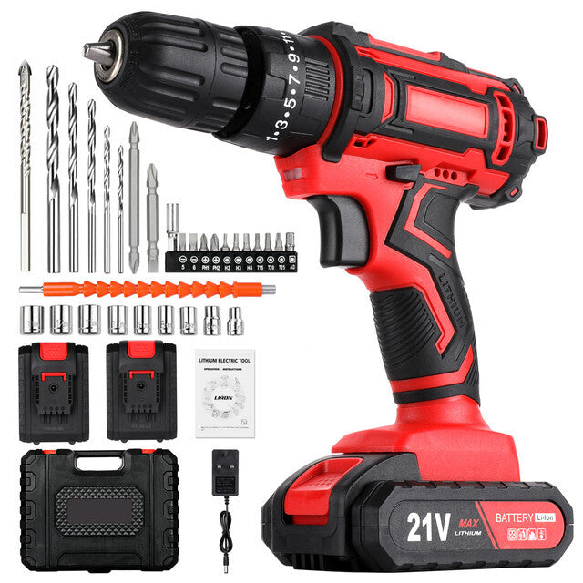 Cordless hammer drill set with 2 batteries