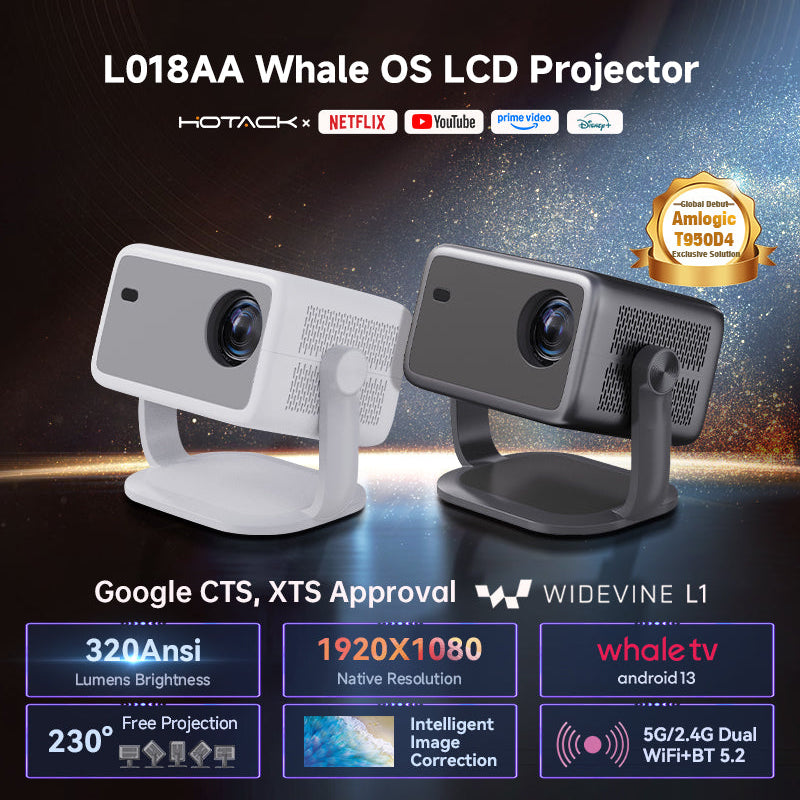 Whale OS LCD Projector—1080P, Android 13, Netflix Ready