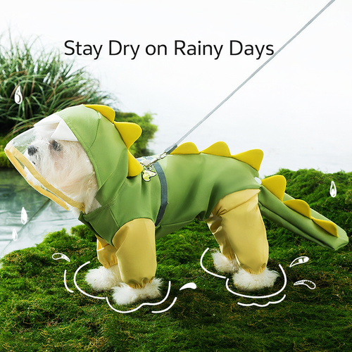 Dog Raincoat with Dinosaur Design